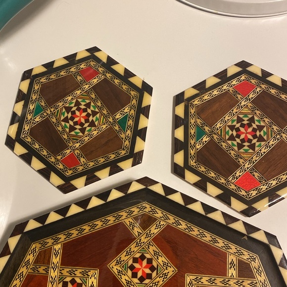 COPY - Spain Wood Inlay Tray and Coasters - Picture 3 of 6